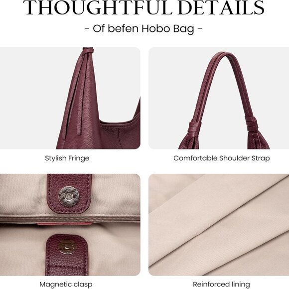 Genuine Leather Slouchy Hobo Purses for Women, Top Grain Real Leather Tote Handb - Picture 5 of 7